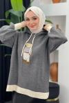 Kapşonlu Ayıcıklı Sweat Gri