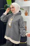 Kapşonlu Ayıcıklı Sweat Gri