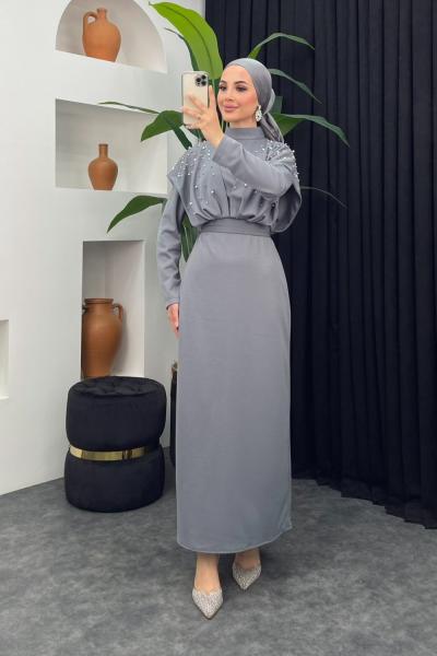 Kavin İncili Kalem Elbise Gri