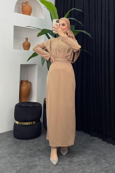 Kavin İncili Kalem Elbise Sütlü Kahve