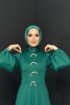 Kelebek Detay Scuba Elbise Zümrüt