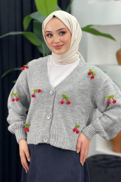 Kirazlı Hırka Gri