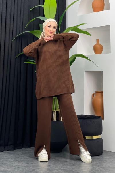 Kış Triko Pantolonlu Takım Kahverengi