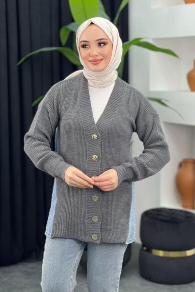 Kot Detaylı Hırka Gri