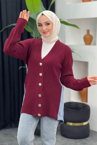 Kot Detaylı Hırka Bordo
