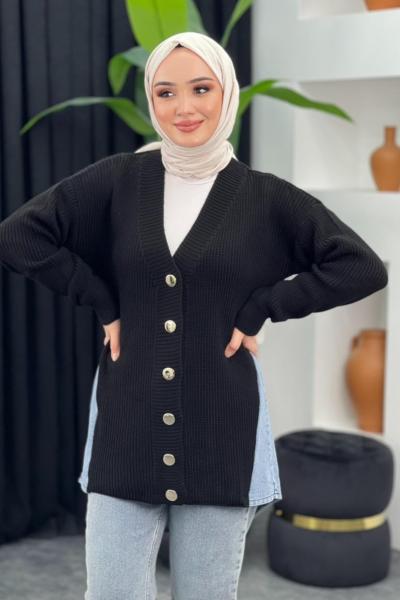 Kot Detaylı Hırka Siyah