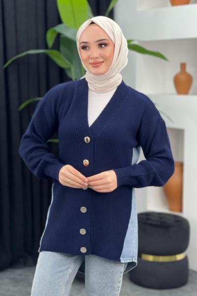 Kot Detaylı Hırka Lacivert