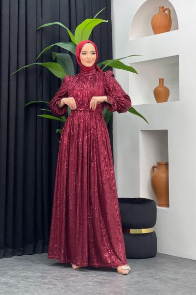 Kumru Pullu Abiye Bordo