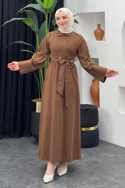 Kumsal Gömlek Elbise Kahverengi
