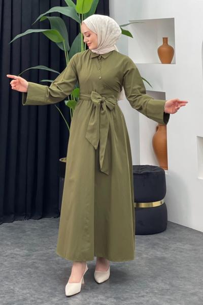 Kumsal Gömlek Elbise Asker Yeşili