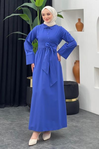 Kumsal Gömlek Elbise Saks Mavisi