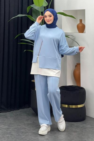 Leyla Pantolonlu Takım Bebe Mavisi