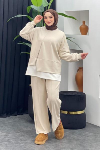 Leyla Pantolonlu Takım Bej