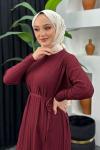 Merserize Çizgili Elbise Bordo