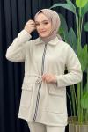 Moda Scuba Pantolonlu Takım Taş Rengi