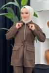 Moda Scuba Pantolonlu Takım Kahverengi