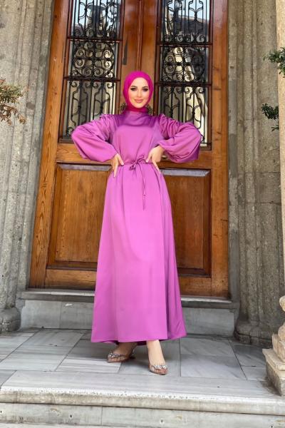 Narin Saten Elbise Fuşya