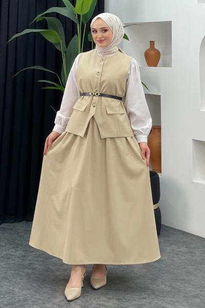 Nilda Yelekli Takım Taş Rengi