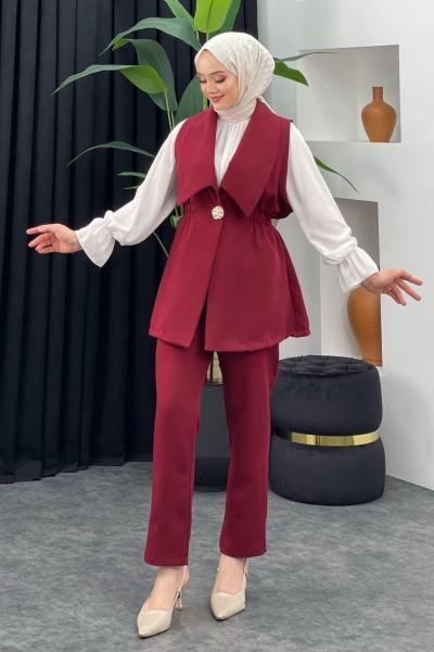 Nurdan Yelekli Takım Bordo