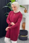 Örgülü Merserize Tunik Bordo