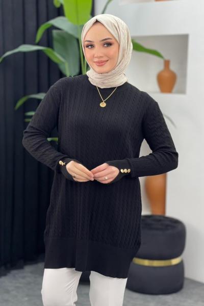 Örgülü Merserize Tunik Siyah