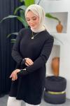 Örgülü Merserize Tunik Siyah