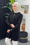 Örgülü Merserize Tunik Siyah