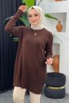 Örgülü Merserize Tunik Kahverengi