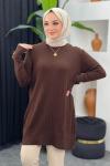 Örgülü Merserize Tunik Kahverengi