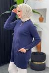Örgülü Merserize Tunik Lacivert