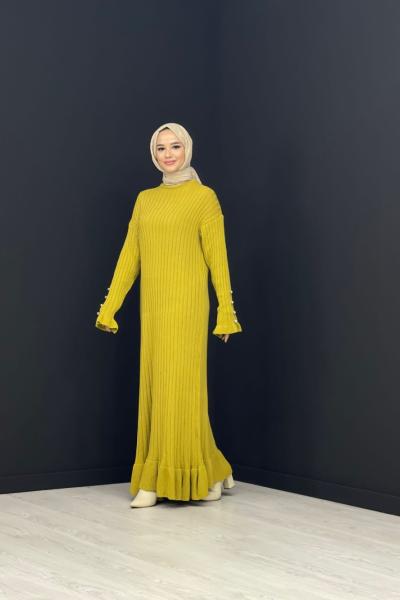 Örme Triko Elbise Yağ Yeşili