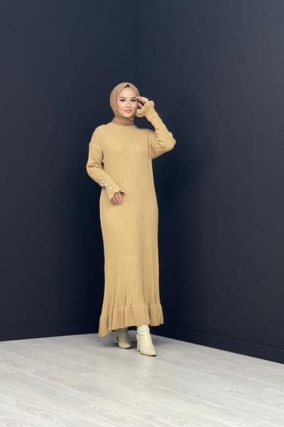 Örme Triko Elbise Sütlü Kahve
