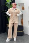 Oscar Pantolonlu Yelekli Takım Bej