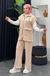Oscar Pantolonlu Yelekli Takım Bej