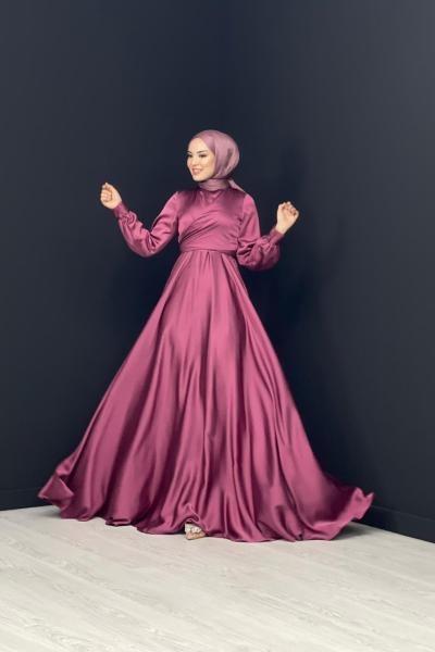 Pelin Çapraz Saten Abiye Fuşya