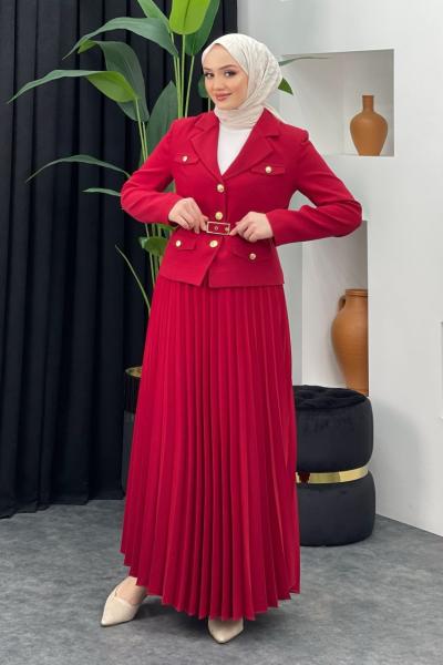 Piliseli Krep Takım Bordo