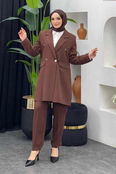 Plaza Ceket Pantolonlu Takım Kahverengi