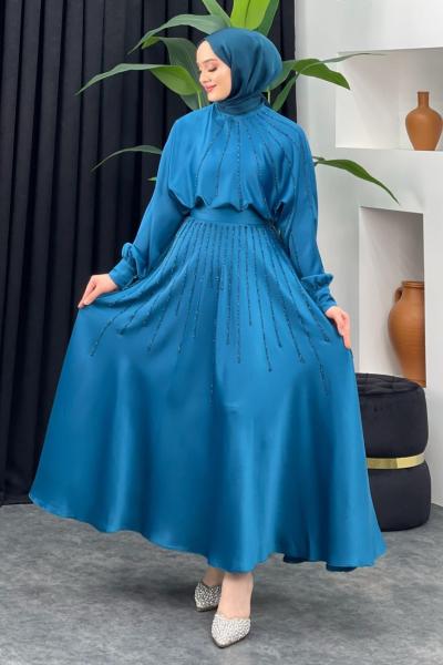 Saten Abiye Etekli Takım Petrol Yeşili