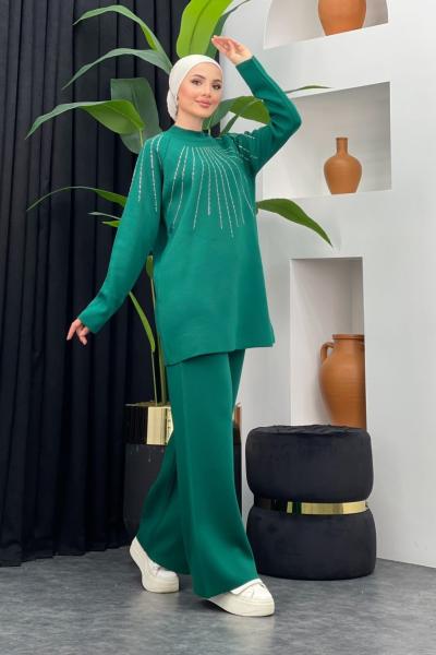 Şenay Pantolonlu Takım Zümrüt