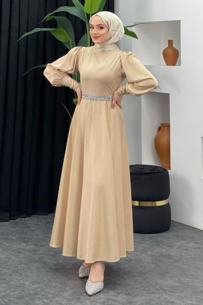 Şura Saten Elbise Taş Rengi