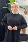 Taşlı Merserize Elbise Siyah