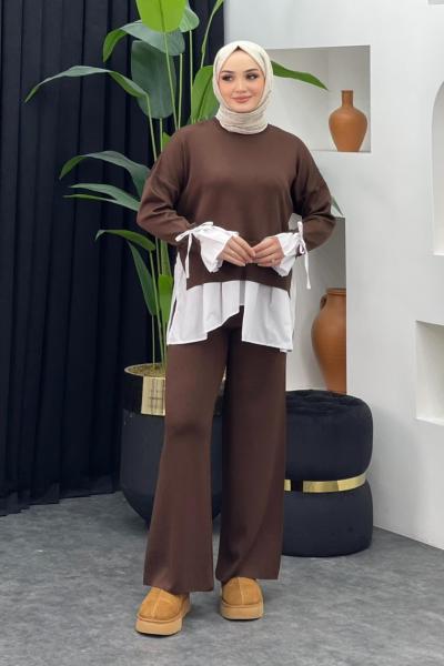 Truva Merserize Gömlek Takım Kahverengi