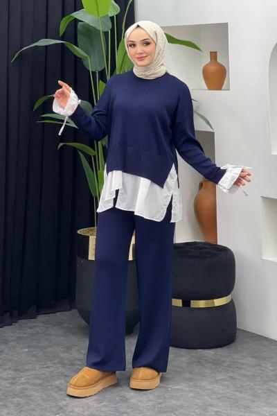 Truva Merserize Gömlek Takım Lacivert