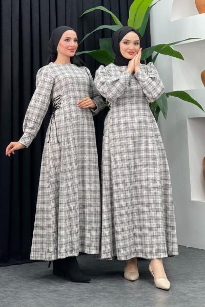 Tüvit Bağcıklı Elbise Gri