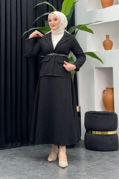 Tüvit Ceket Etekli Takım Siyah