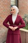 Tüvit Ceket Etekli Takım Bordo
