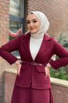 Tüvit Ceket Etekli Takım Bordo