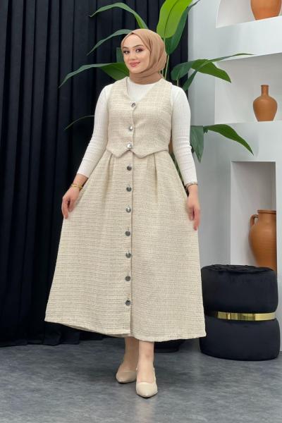 Tüvit Yelek Etekli Takım Taş Rengi