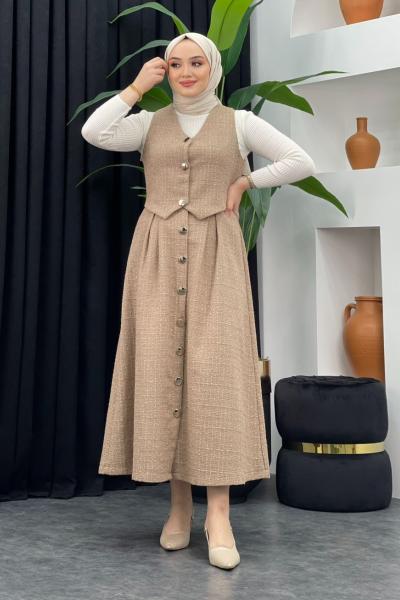 Tüvit Yelek Etekli Takım Vizon