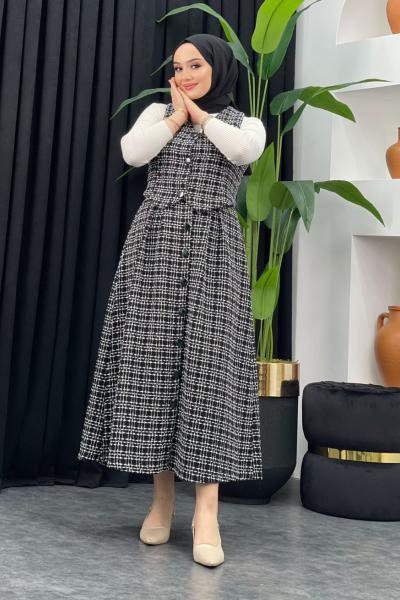 Tüvit Yelek Etekli Takım Siyah / Taş